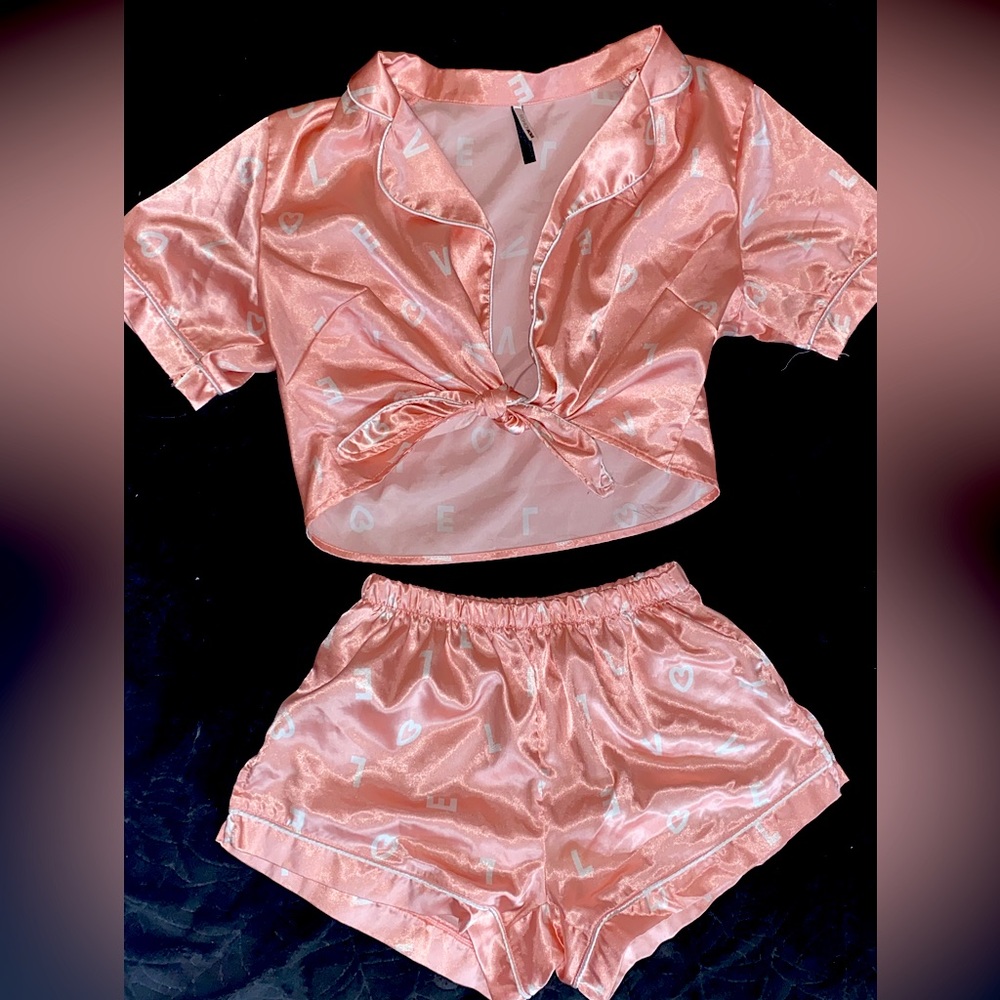 Fashion Nova 'Love To Love' Satin Pajama Set, Size Small in Women's